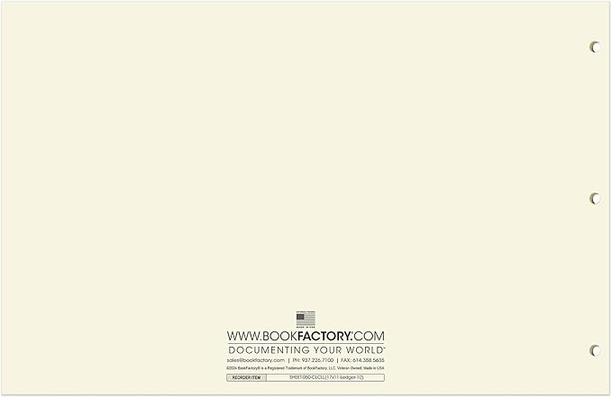 BookFactory Ledger Sheets/Large 10 Column Accounting Ledger Columnar (Ten Columns) Loose Leaf Paper - 17'' x 11'', 50 Pages, Loose Leaf, 3 Hole Punched (Made in USA)