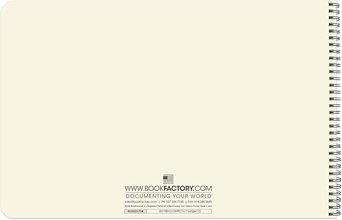 BookFactory Accounting Ledger Notebook/Large 12 Column Accounting Ledger Columnar (Twelve Columns) Log Book - 17'' x 11'', 100 Pages, Wire-O Landscape Format (Made in USA)