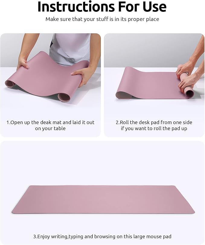 YSAGi Leather Desk Protector, Office Mat, Large Mouse Mat, Non-Slip PU Leather Blotter, Laptop Pad, Waterproof Writing Pad for Office and Home (Pale Mauve, 31.5" x 15.8")