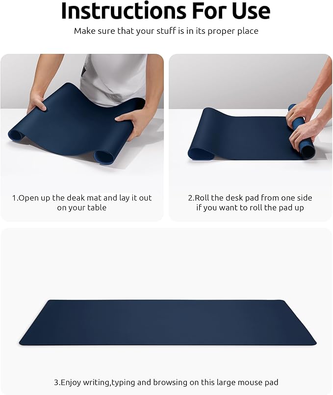 YSAGi Leather Desk Protector, Office Mat, Large Mouse Mat, Non-Slip PU Leather Blotter, Laptop Pad, Waterproof Writing Pad for Office and Home (Dark Blue, 31.5" x 15.8")