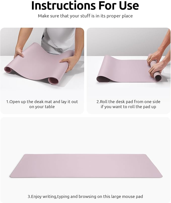 YSAGi Leather Desk Protector, Office Mat, Large Mouse Mat, Non-Slip PU Leather Blotter, Laptop Desk Mat, Waterproof Writing Pad for Office and Home (Grayish Lavender, 31.5" x 15.8")