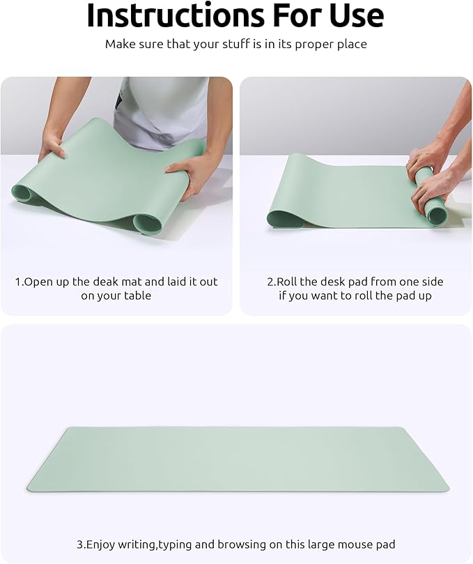 YSAGi Leather Desk Protector, Office Mat, Large Mouse Mat, Non-Slip PU Leather Blotter, Laptop Desk Pad, Waterproof Writing Pad for Office and Home (Pale Green, 35.4" x 17")