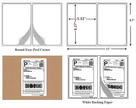 BESTEASY Round Corner Half Sheet Self Adhesive Shipping Labels for Laser and Ink Jet Printers, White Blank (2000 Sheets, 4000 Labels)