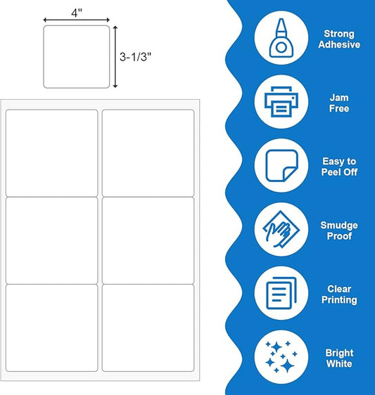 BESTEASY 3 1/3" x 4" Labels Shipping Labels for Laser Inkjet Printers, 6 Up Self Adhesive FBA Address Labels, White Matte Mailing Label Stickers (2000 Sheets, 12000 Labels)