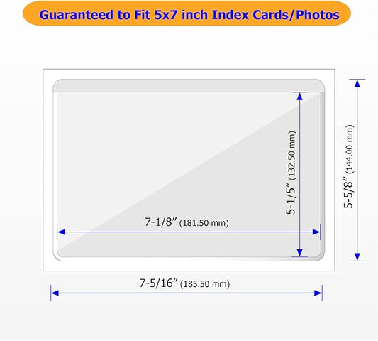 Clear Adhesive 5" x 7" Index Card Pockets with Top Open for Loading, 50 Pack, Plastic Labels Holders for Storage Bins and Library Card, Organizing and Protecting Your Index Cards or Photos