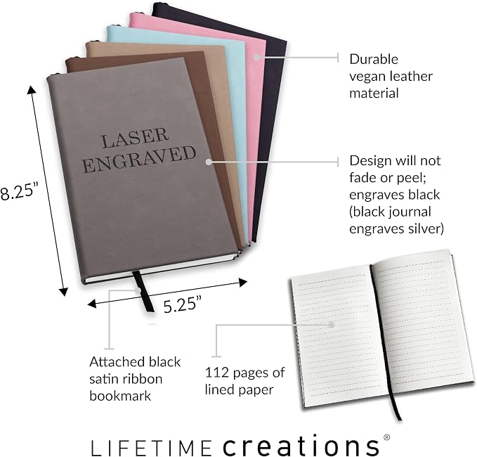 Lifetime Creations Personalized Journal Notebook (Dark Brown) - Customized Hardcover Vegan Leather Writing Notepad, Business Meeting Hard Cover Note Book Gift for Professionals
