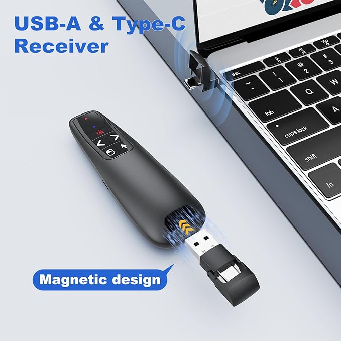 Presentation Clicker PowerPoint Wireless Presenter Remote: Type C Rechargeable Auto Air Mouse Clickers with Red Laser Pointer for Computer Project Mac Slideshow PPT Google Slide Advancer