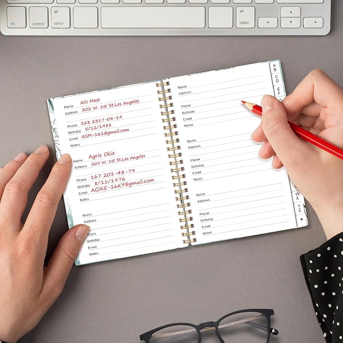 Address Book with Alphabetical Tabs - Small Address Book Spiral with Address Contacts, Special Date, Phone, Birthday & Internet Login Password for Home and Office, 4.3" x 6.2", Teal Flowers