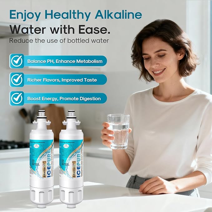 ICEPURE Alkaline ADQ36006101 Refrigerator Water Filter Replacement for LG LT700P, Kenmore Elite 46-9690, FML-3, ADQ36006102, RWF1052, CLCH106, RWF1200A, LFX28968ST, LFXS29626S, Enhances PH, 1Pack