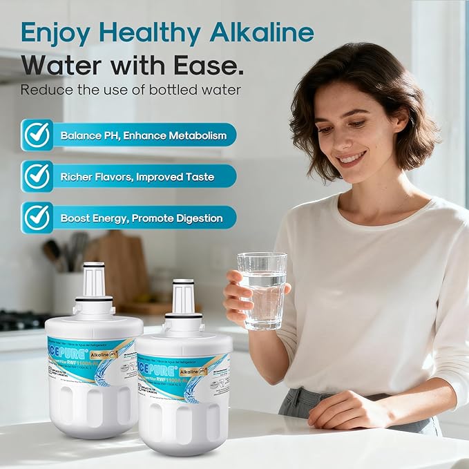 ICEPURE Alkaline DA29-00003G Refrigerator Water Filter Replacement for Samsung DA29-00003A, DA29-00003B, Aqua-Pure Plus, HAFCU1, FMS-1 WSS-1 WF289 RFG237AARS RS22HDHPNSR RSG257AARS, Enhances PH, 2Pack