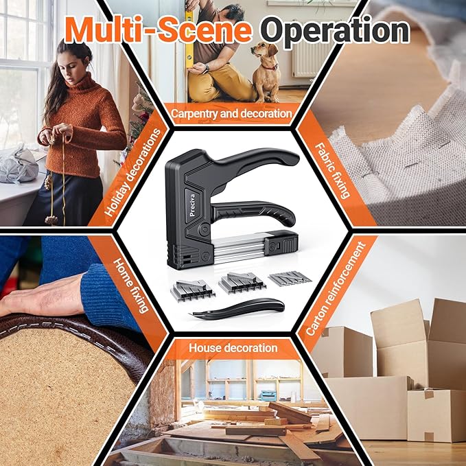 Preciva Self-Adjusting Staple Gun Kit- Heavy Duty Manual Stapler with 1800 Staples & Staple Remover | for Wood, Carpentry, Upholstery, DIY Furniture