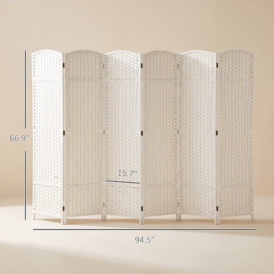 Folding Room Divider Screen 6 Panel 5.6 ' Tall Privacy Screen Freestanding Room Partition for Home Office, White