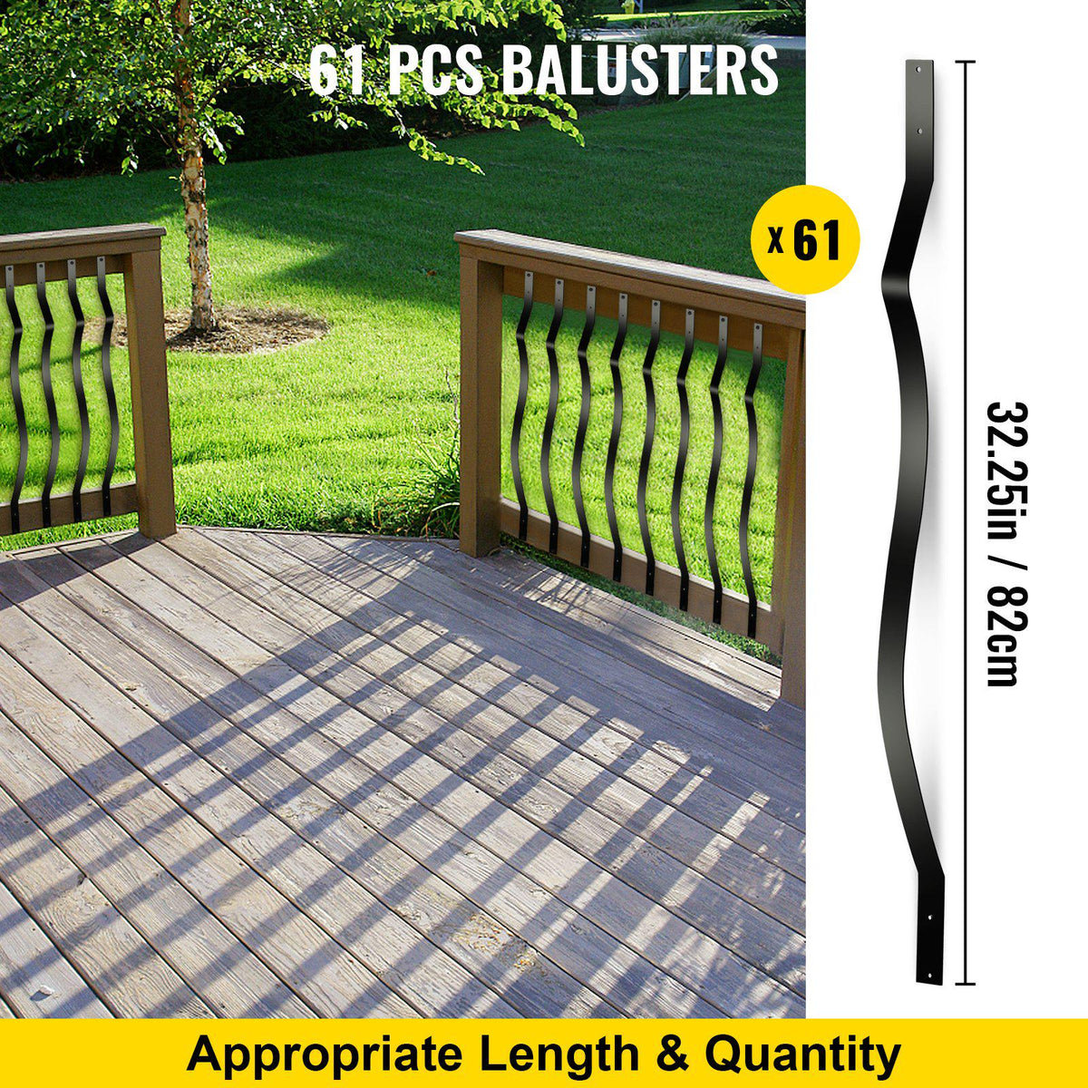 Deck Balusters, 61 Pack Metal Deck Spindles, 32.25\"x1\" Staircase Baluster with Screws, Aluminum Alloy Deck Railing for Wood and Composite Deck,Stylish Baluster for Outdoor Stair Deck Porch