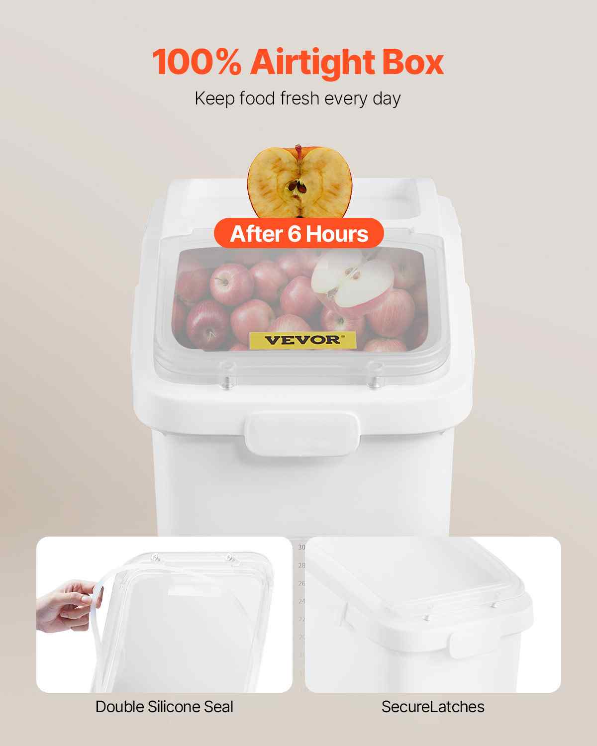 Rice Storage Container, 11.4Gallon/50L Capacity Large Dog Food Dispenser Bin, Kitchen Ingredient Grain Cereal Flour Bin, Pet food Containers with Wheels, Scoop, Scale Line, Airtight Lid, 1 Pack