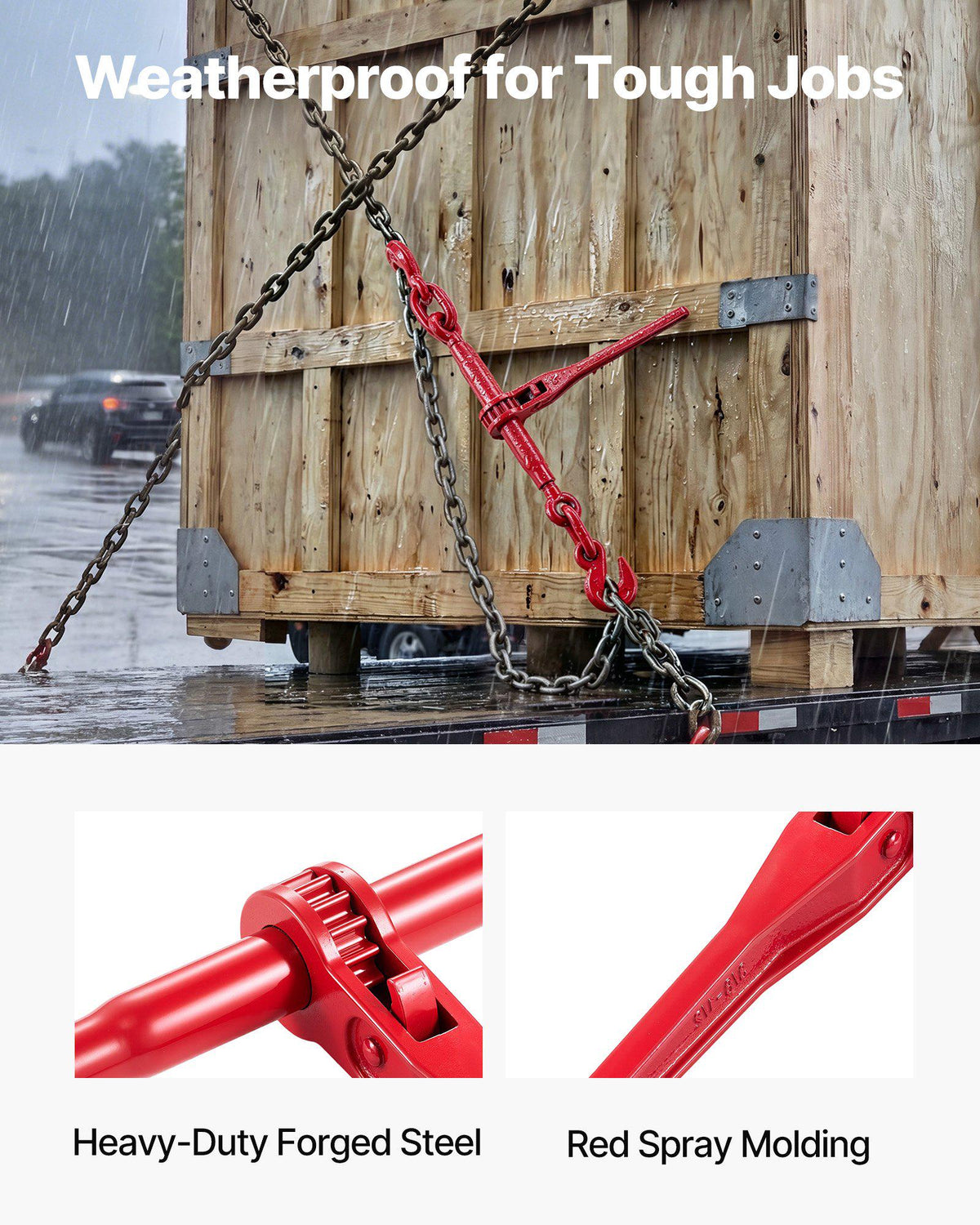 9215LBS 3/8" – 1/2" Ratchet Binders 9,215 LBS Secure Working Load, G70 Hooks and Adjustable Length, for Grade 70-80 Chains, Tie Down, Hauling, Towing, 2-Pack, Red