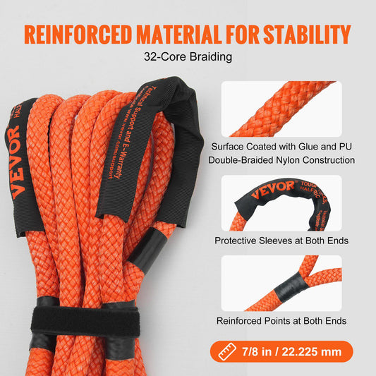 7/8" x 20' Kinetic Recovery Tow Rope 30,580 lbs, Heavy-Duty Off Road Snatch Strap, Extreme Duty 30% Elasticity Energy Snatch Strap for Jeep Car Truck ATV UTV SUV Tractor