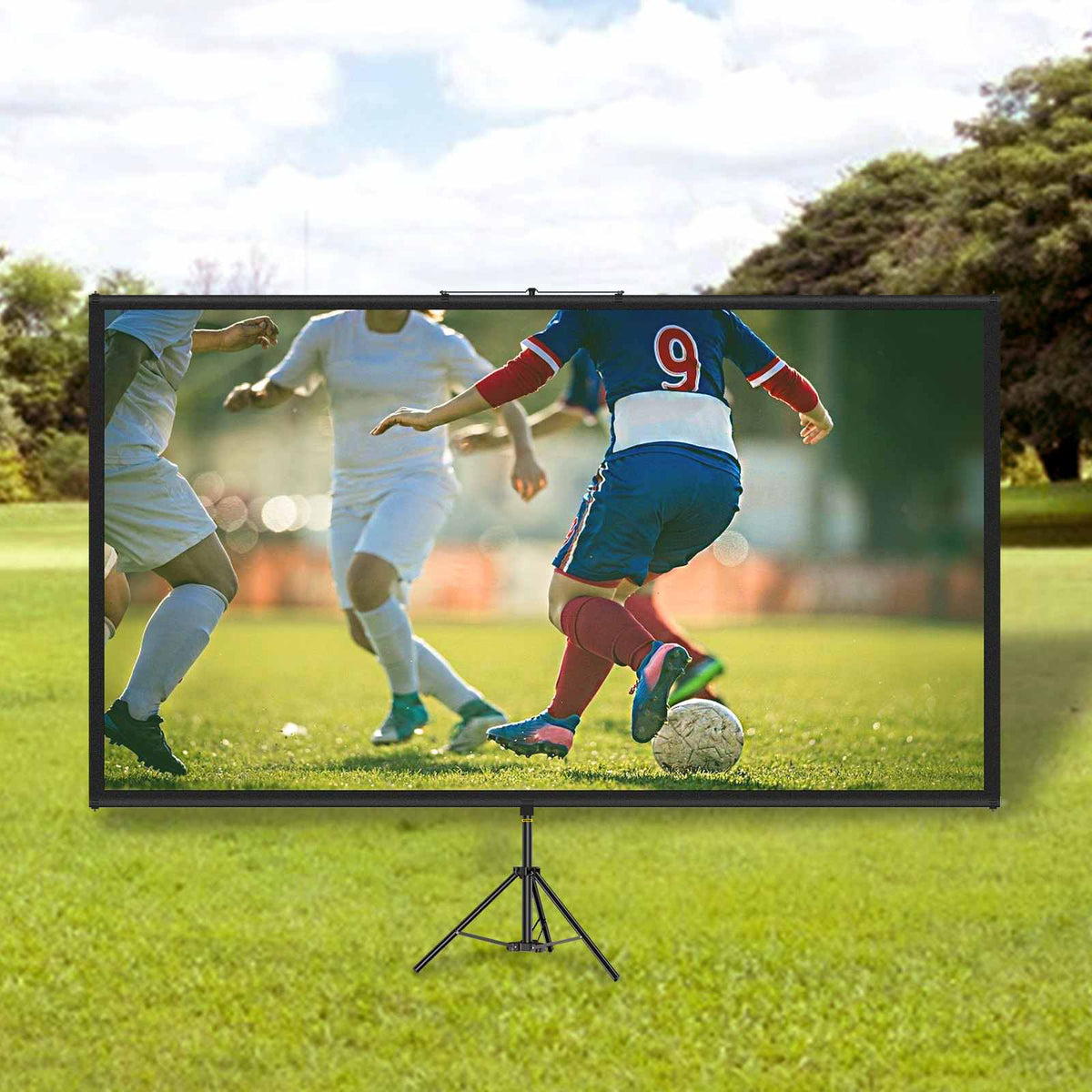 Tripod Projector Screen with Stand 110inch 16:9 4K HD Projection Screen Stand Wrinkle-Free Height Adjustable Portable Screen for Projector Indoor & Outdoor for Movie, Home Cinema, Gaming, Office