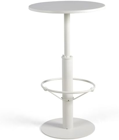42" Tall Modern Industrial Bar Table-23.6" Dia Round Metal Top Standing Pub Cocktail Bistro Table-Indoor Outdoor Patio-Commercial Grade, Heavy Duty (White)