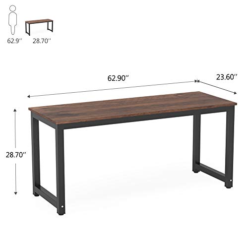 Computer Desk, 63 inch Large Office Desk Computer Table Study Writing Desk Workstation for Home Office, Rustic Brown