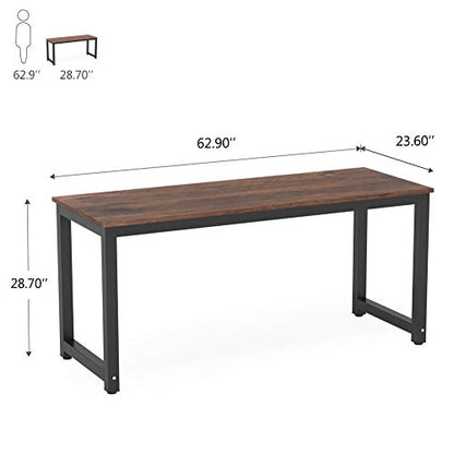 Computer Desk, 63 inch Large Office Desk Computer Table Study Writing Desk Workstation for Home Office, Rustic Brown