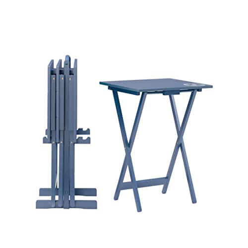 SAMM Navy Trey Table Set with Compass Accent Includes Four Trey Tables and Stand