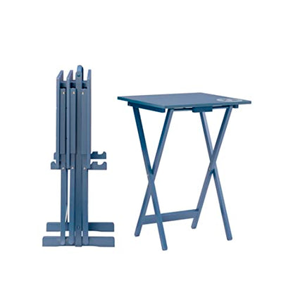 SAMM Navy Trey Table Set with Compass Accent Includes Four Trey Tables and Stand