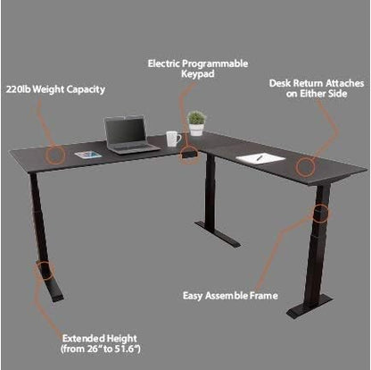S STAND UP DESK STORE Triple Motor Electric L-Shaped Corner Standing Desk with EZ Assemble Frame (Black Frame/Teak Top, 71in W x 71 inch D