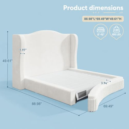 Queen Size Cloud Bed Frame with 49.61" Wingback Headboard, White