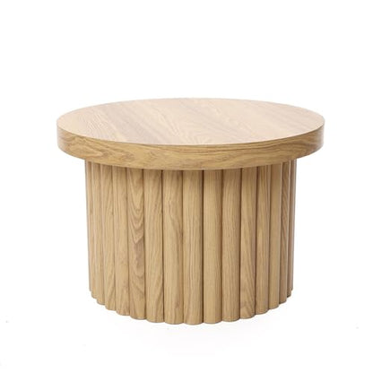 LuxenHome 23.5" Small Round Coffee Table, Fluted Accent Table Living Room