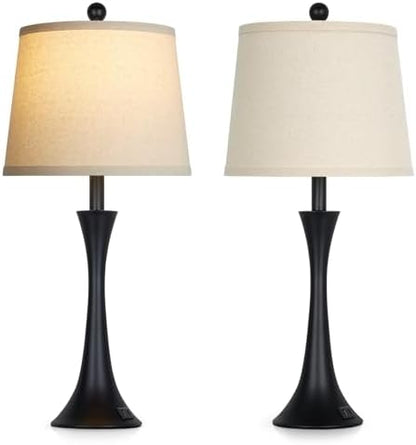 27.5" Black table Lamps for Living Room, Touch Control 3-Way Dimmable Bedside Nightstand Lamps Bedroom Lamp,Modern Black Table Lamp with USB A+C Ports,Tall Lamps for Living Room End Table（1Pack）