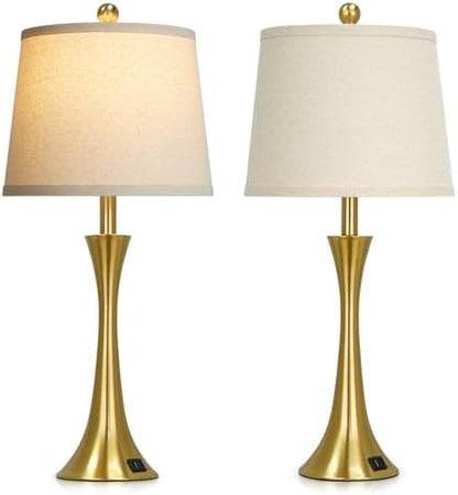 Rinweey 27.5" Gold Lamps for Living Room, Touch Control 3-Way Dimmable Bedside Nightstand Lamps Bedroom Lamp,Modern Gold Table Lamp with USB A+C Ports,Tall Lamps for Living Room End Table（1Pack）