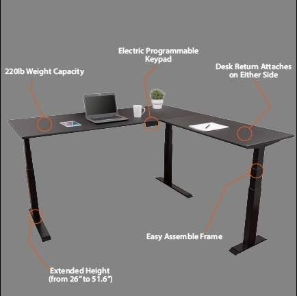 Stand Up Desk Store Triple Motor Electric L-Shaped Corner Standing Desk with EZ Assemble Frame (Black Frame/Black Top, 71" W x 71" D)