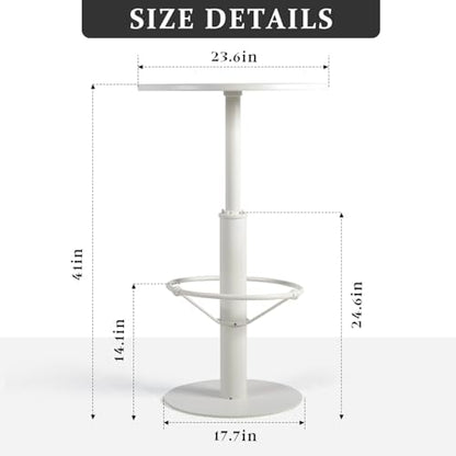 42" Tall Modern Industrial Bar Table-23.6" Dia Round Metal Top Standing Pub Cocktail Bistro Table-Indoor Outdoor Patio-Commercial Grade, Heavy Duty (White)