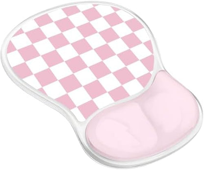 Gel Mouse Pad with Wrist Rest for Mouse Ergonomic Mouse Wrist Rest Non-Slip Silicone Checkered Mousepad with Wrist Support for Computer Desk Gaming Laptop Home Office Desk Accessories Pink Plaid