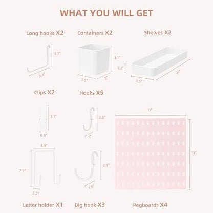VUSIGN Pegboard Combination Wall Organizer Kit 22" x 22", Pink