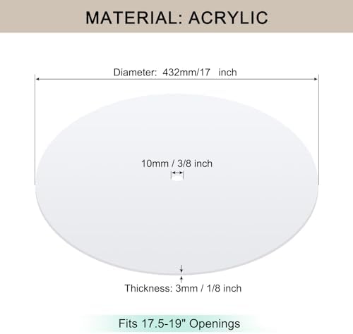 Round Lampshade Diffuser, 17" Diameter with 3/8" Center Hole Diffuser Lamp Shade for Drum Style Lampshades Pendants Softening Light, Frosted White Acrylic, Fits 17.5-19" Openings