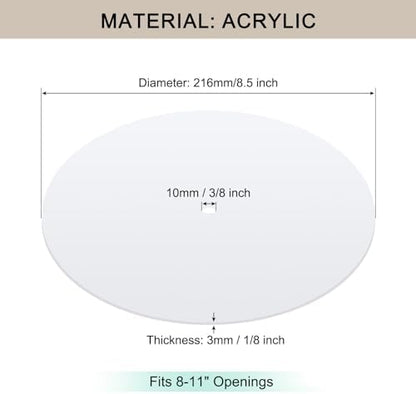Round Lampshade Diffuser, 8.5" Diameter with 3/8" Center Hole Diffuser Lamp Shade for Drum Style Lampshades Pendants Softening Light, Frosted White Acrylic, Fits 8-11" Openings