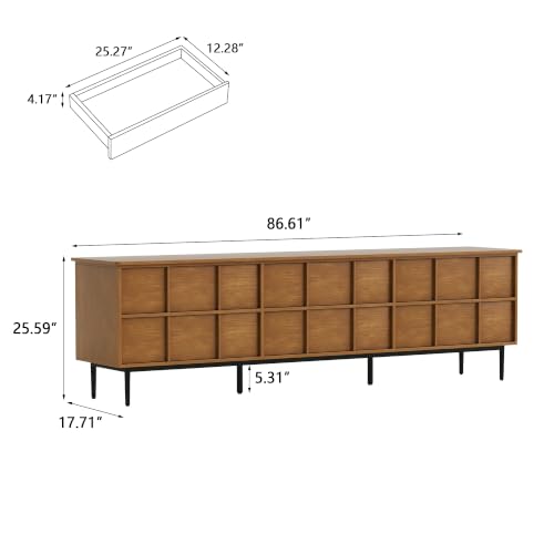 86" Modern Solid Wood Media Console, 6-Drawer Storage Sideboard