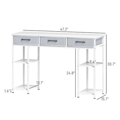47" Computer Desk with 3 Fabric Drawers Home Office White
