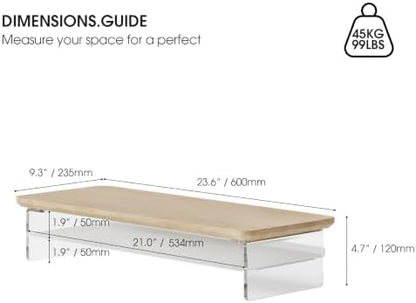 Fenge 23.6" Monitor Stand with Clear Acrylic Legs, Oak