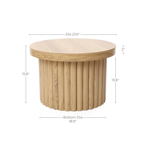 LuxenHome 23.5" Small Round Coffee Table, Fluted Accent Table Living Room