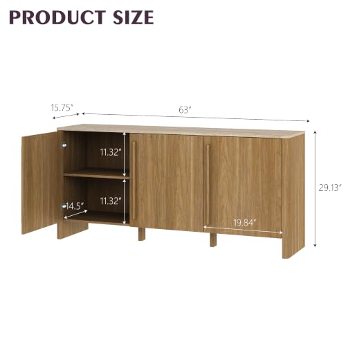 Modern Sideboard Buffet Cabinet, 63" Storage Cabinet with 3 Door
