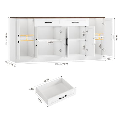 71” Large Buffet Cabinet, Sideboard with Adjustable Shelves