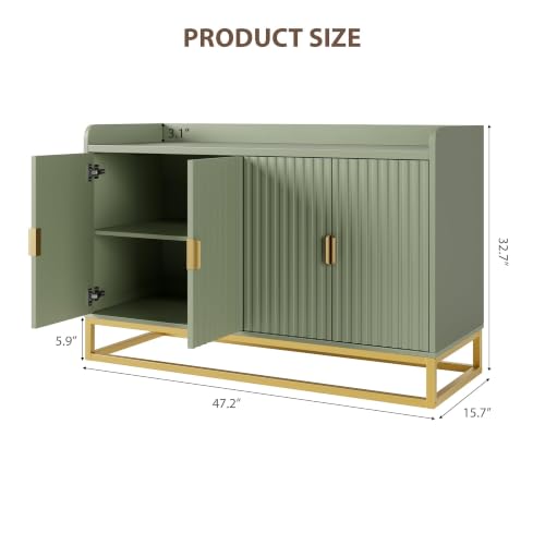 47" Fluted Sideboard with Storage Cabinet, Adjustable Shelf, Green