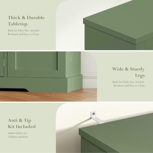 54" Sideboard Cabinet, Kitchen Buffet Cabinet with Storage, Olive Green