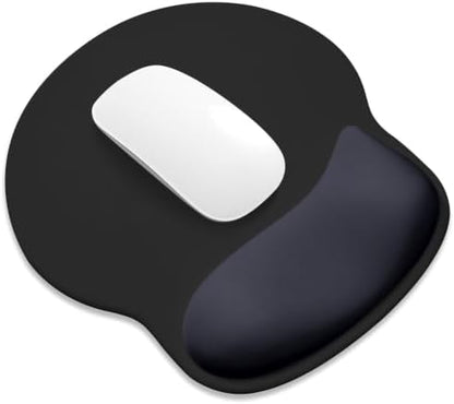 ITNRSIIET Ergonomic Mouse Pad with Wider Memory Foam Wrist Rest +17%, Curved Cushion Reduces Pressure 20%, Pain Relief, Non-Slip, Smooth, Cute Color Desk Accessory, 9.85 x 9 inch, Black Gray