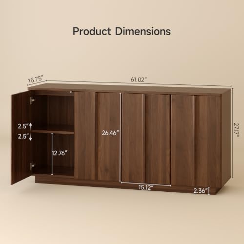 61" Sideboard Buffet Cabinet with Storage Walnut