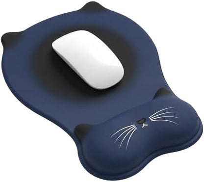 Gel Mouse Pad with Wrist Rest for Mouse Ergonomic Cat Mouse Wrist Rest Non-Slip Silicone Cute Mousepad with Wrist Support for Computer Desk Gaming Laptop Home Office Desk Accessories Black Dark Blue