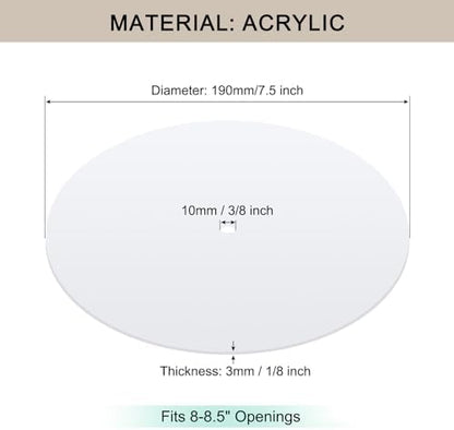 Round Lampshade Diffuser, 7.5" Diameter with 3/8" Center Hole Diffuser Lamp Shade for Drum Style Lampshades Pendants Softening Light, Frosted White Acrylic, Fits 8-8.5" Openings