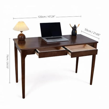 Solid Wood Desk with Drawers, 47inch Walnut Computer Desk
